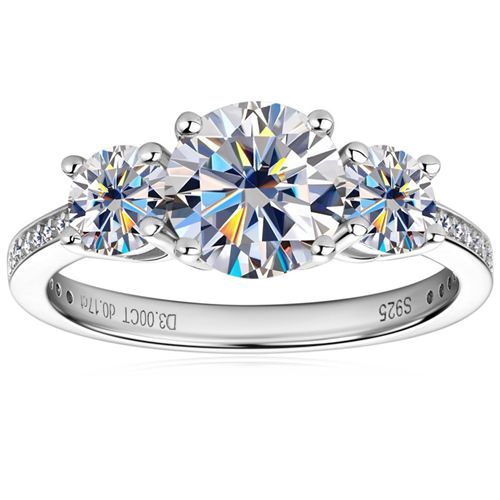 ***COI Sterling Silver 925 Solitaire Three Stones Ring With Moissanite-00360AA