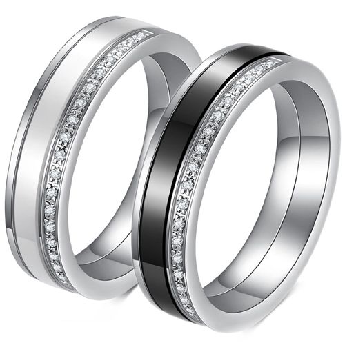 ***COI Titanium Gold Tone/Silver Ceramic Ring With Cubic Zirconia-00366AA