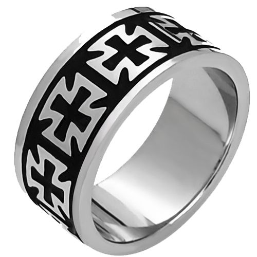 ***COI Titanium Black Silver Cross Pipe Cut Flat Ring-00378AA