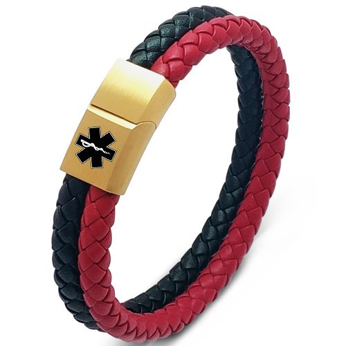 ***COI Gold Tone Titanium Genuine Leather Medical Alert Bracelet With Steel Clasp(Length: 7.87 inches)-00382AA