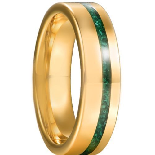 ***COI Gold Tone Titanium Green Malachite Pipe Cut Flat Ring-00390AA