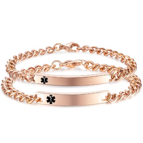***COI Titanium Rose/Silver Medical Alert Bracelet With Steel Clasp(Length: 8.27 inches)-00394AA