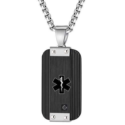 ***COI Titanium Black/Gold Tone Silver Medical Alert Pendant With Cubic Zirconia-00400AA