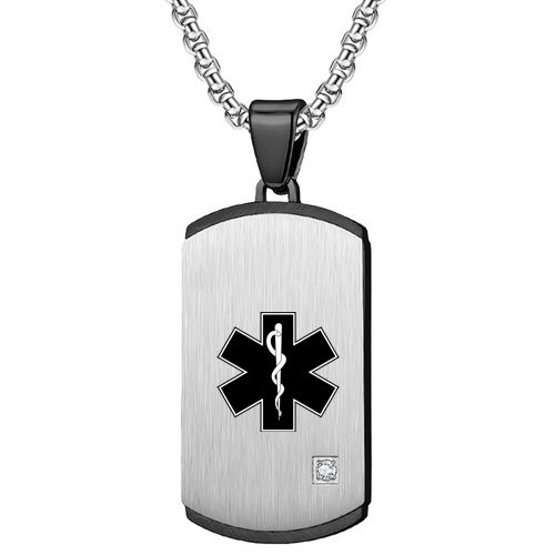 ***COI Titanium Black/Gold Tone Silver Medical Alert Pendant With Cubic Zirconia-00401AA