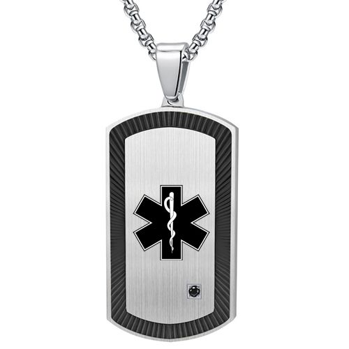 ***COI Titanium Black/Gold Tone Silver Medical Alert Pendant With Cubic Zirconia-00402AA