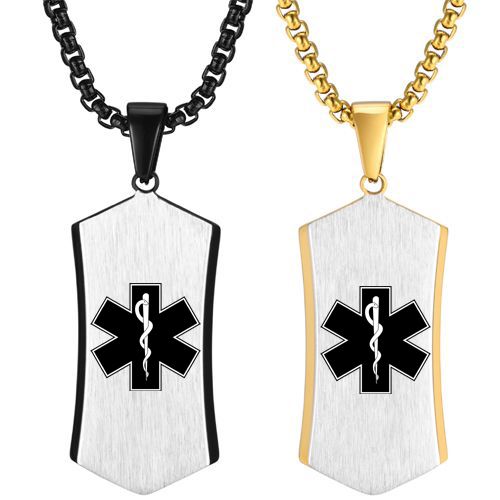 ***COI Titanium Black/Blue/Gold Tone Silver Medical Alert Pendant-00403AA