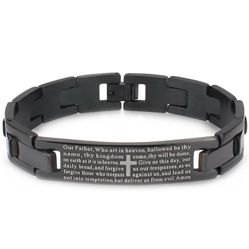 ***COI Black Titanium Cross Prayer Bracelet With Steel Clasp(Length: 8.27 inches)-00405AA