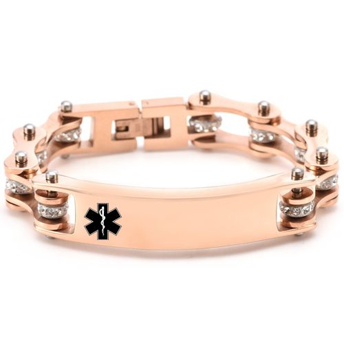 ***COI Titanium Black/Gold Tone/Rose/Silver Medical Alert Cubic Zirconia Bracelet With Steel Clasp(Length: 8.27 inches)-00406AA