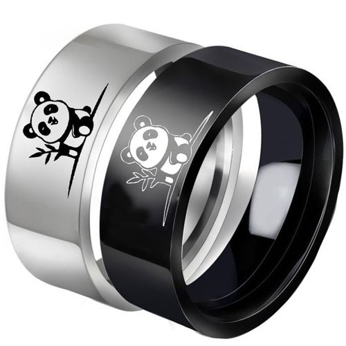 ***COI Titanium Black/Silver Panda Pipe Cut Flat Ring-00416AA