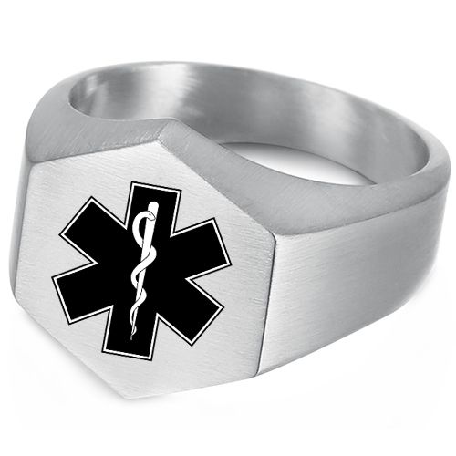 ***COI Titanium Black/Gold Tone/Silver Medical Alert Ring-00422AA