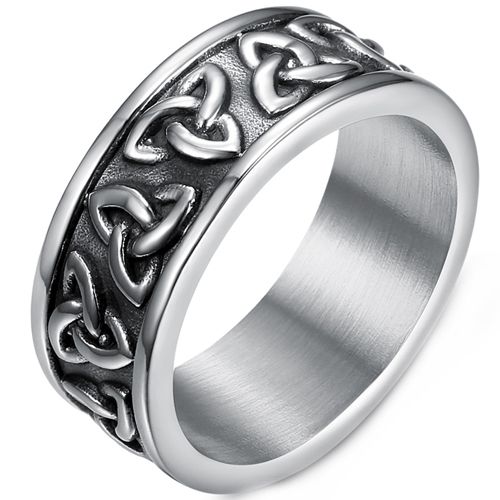 ***COI Titanium Black Silver Trinity Knots Ring-00423AA