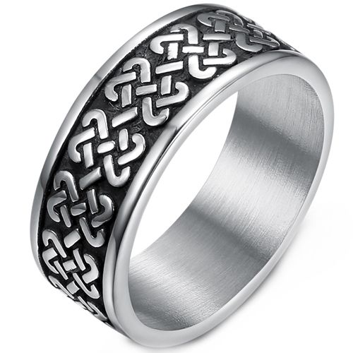 ***COI Titanium Black Silver Celtic Knots Ring-00424AA