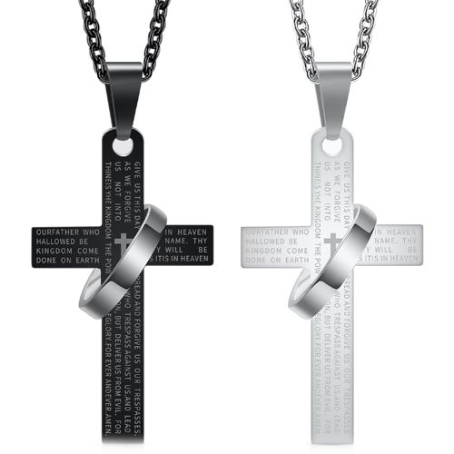 ***COI Titanium Black/Silver Cross Prayer Pendant-00426AA