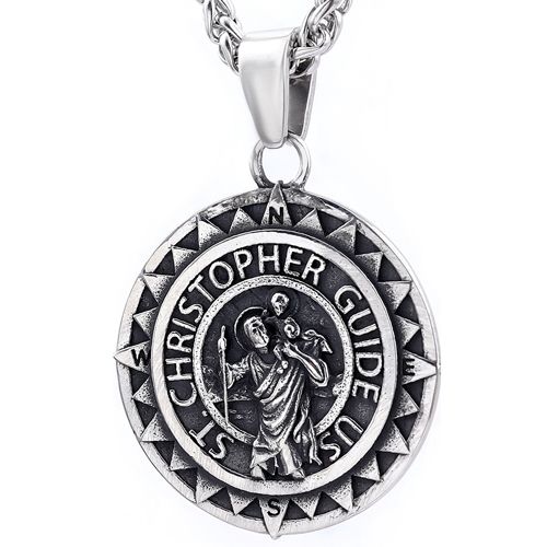 ***COI Titanium Black Silver St Christopher Guide Us Pendant-00428AA