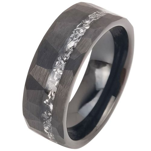 ***COI Black Tungsten Carbide Meteorite & Hammered Ring-00436AA
