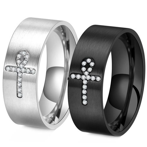 ***COI Titanium Black/Gold Tone/Silver Cross Ring With Cubic Zirconia-00449AA