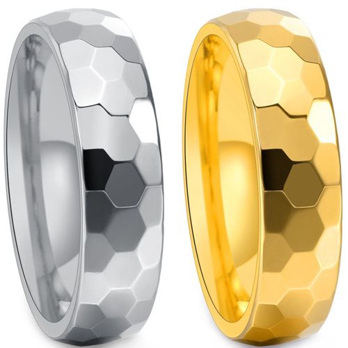 ***COI Tungsten Carbide Gold Tone/Silver Honeycomb Faceted Ring-00450AA