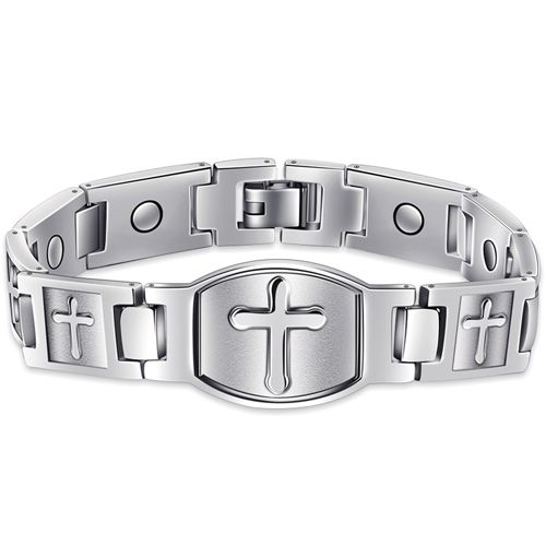 ***COI Titanium Black/Silver Cross Bracelet With Steel Clasp(Length: 8.66 inches)-00456AA