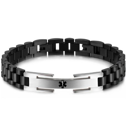 ***COI Titanium Silver Black/Gold Tone/Silver Medical Alert Bracelet With Steel Clasp(Length: 8.46 inches)-00460AA