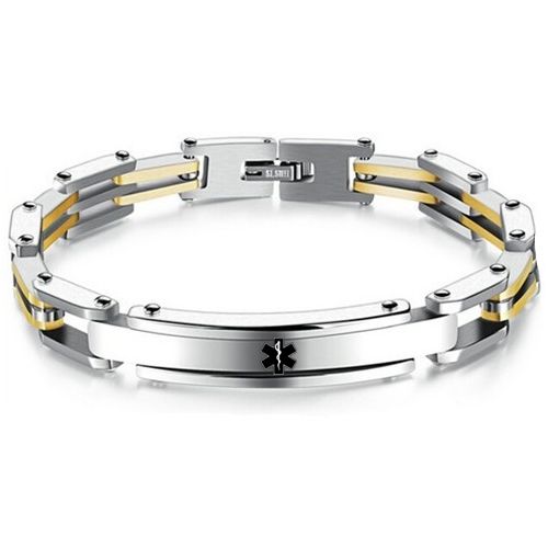 ***COI Titanium Gold Tone Silver Medical Alert Bracelet With Steel Clasp(Length: 8.27 inches)-00462AA