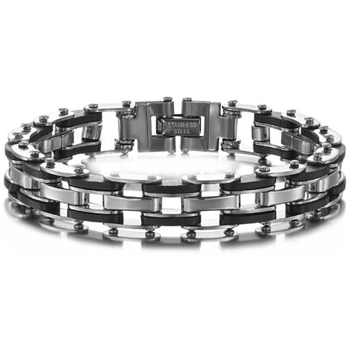 ***COI Titanium Black Silver Bracelet With Steel Clasp(Length: 8.50 inches)-00463AA