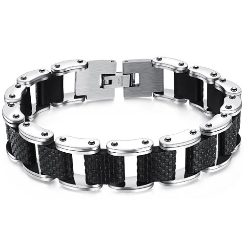 ***COI Titanium Black Rubber Bracelet With Steel Clasp(Length: 8.27 inches)-00464AA
