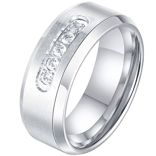 ***COI Titanium Beveled Edges Ring With Cubic Zirconia-00468AA