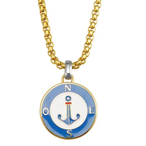 ***COI Titanium Gold Tone Silver Anchor Necklace(Length: 23.62 inches)-00470AA