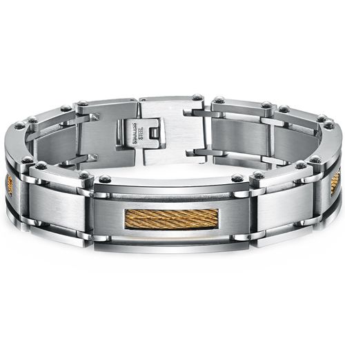 ***COI Titanium Gold Tone Wire Bracelet With Steel Clasp(Length: 8.27 inches)-00478AA