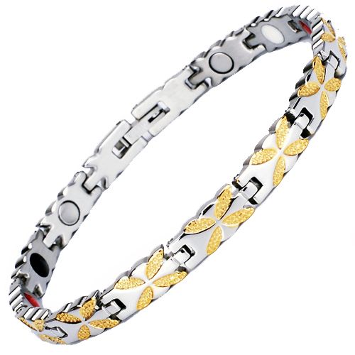 ***COI Titanium Gold Tone Silver Bracelet With Steel Clasp(Length: 8.46 inches)-00480AA