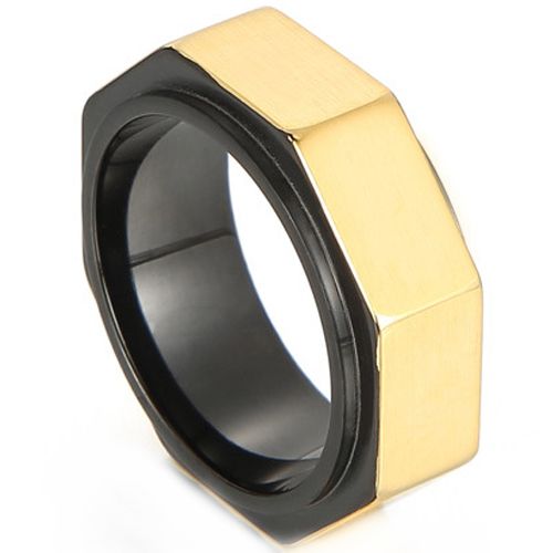 ***COI Titanium Black Gold Tone Faceted Ring-00481AA