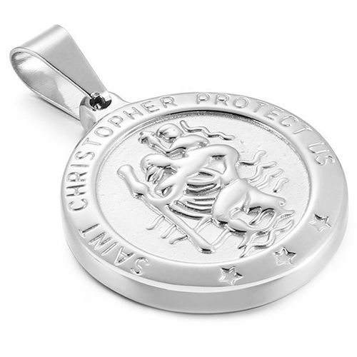 ***COI Titanium Gold Tone/Silver Saint Christopher Protect Us Pendant-00482AA