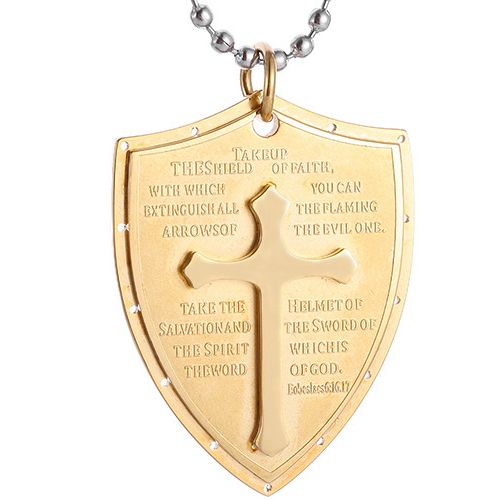 ***COI Titanium Black/Gold Tone/Silver Cross Prayer Tag Pendant-00485AA