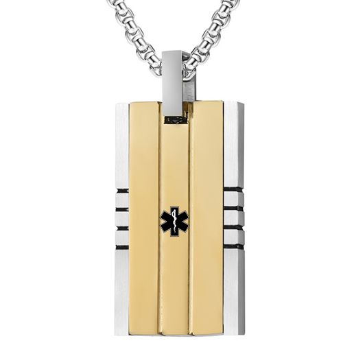 ***COI Titanium Black/Gold Tone Silver Medical Alert Pendant-00488AA