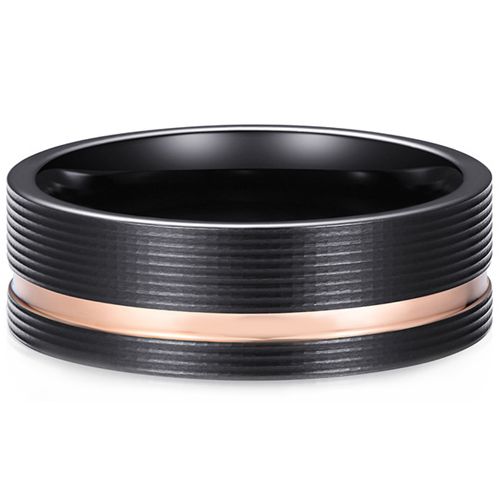 ***COI Tungsten Carbide Black Rose Offset Grooves Ring-00496AA