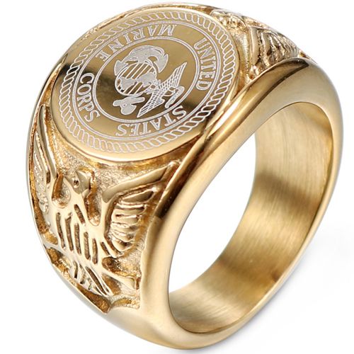 ***COI Titanium Black/Gold Tone/Silver Marine Corps Ring-00507AA