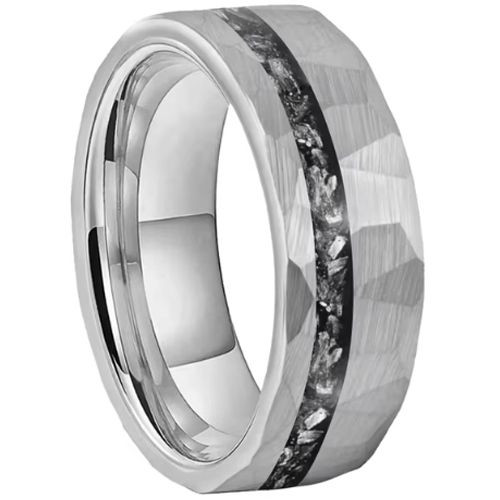 ***COI Tungsten Carbide Hammered Ring With Meteorite-00519AA