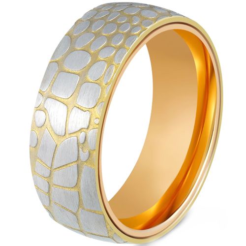 ***COI Tungsten Carbide Rose/Gold Tone Silver Snake Skin Ring-00524AA