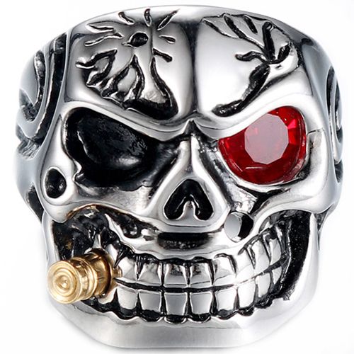 ***COI Titanium Black Gold Tone Silver Skull Ring With Cubic Zirconia-00531AA