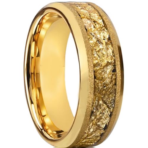 ***COI Gold Tone Tungsten Carbide Sandblasted Beveled Edges Ring With Gold Foil-00537AA