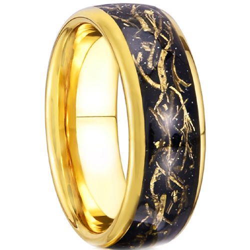 ***COI Gold Tone Tungsten Carbide Dome Court Ring With Gold Foil & Meteorite-00541AA