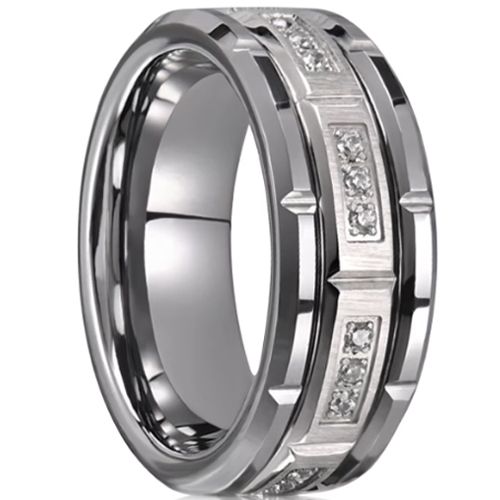 ***COI Tungsten Carbide Tire Tread Ring With Cubic Zirconia-00548AA