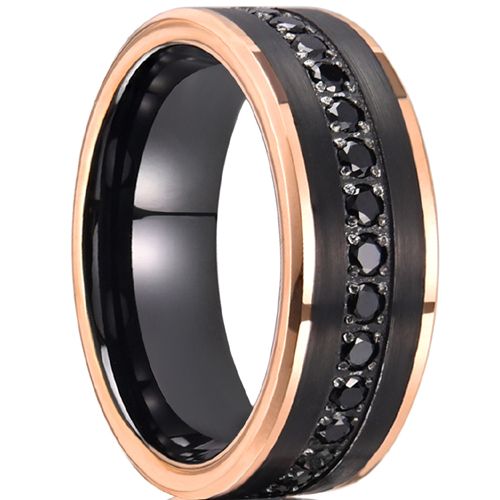 ***COI Tungsten Carbide Black Rose Ring With Cubic Zirconia-00553AA
