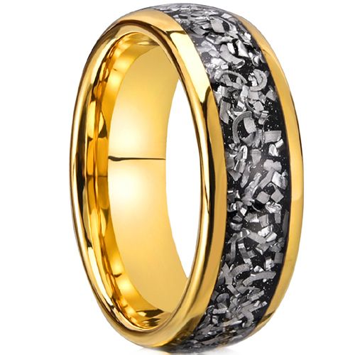 ***COI Gold Tone Tungsten Carbide Dome Court Ring With Meteorite-00555AA