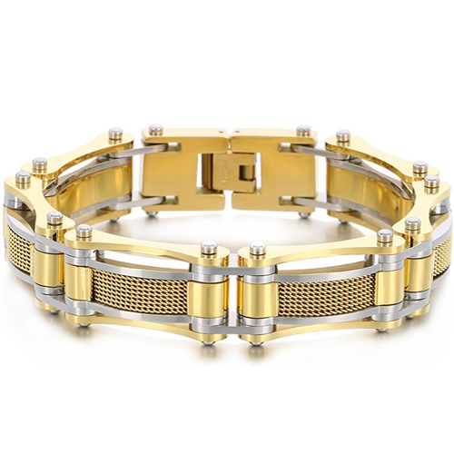 ***COI Titanium Silver Black/Gold Tone/Silver Wire Bracelet With Steel Clasp(Length: 8.46 inches)-00560AA