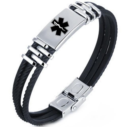 ***COI Titanium Medical Alert Rubber Bracelet With Steel Clasp(Length: 7.87 inches)-00582AA