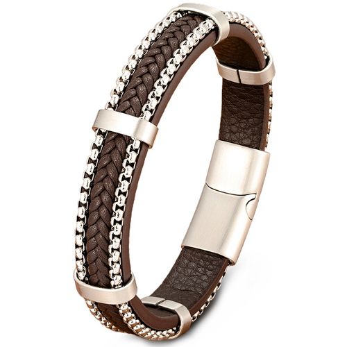 ***COI Titanium Genuine Leather Bracelet With Steel Clasp(Length: 9.06 inches)-00583AA