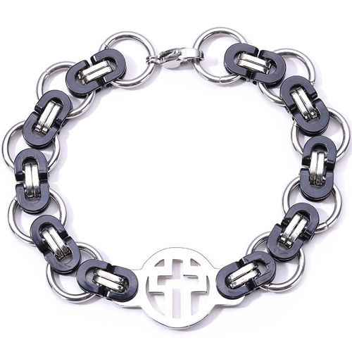 ***COI Titanium Black Silver Cross Bracelet With Steel Clasp(Length: 8.27 inches)-00584AA