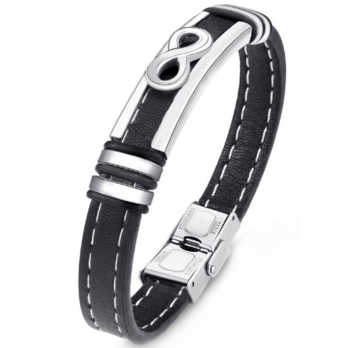 ***COI Titanium Infinity Genuine Leather Bracelet With Steel Clasp(Length: 8.27 inches)-00589AA