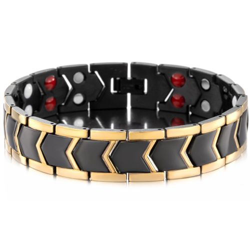 ***COI Titanium Black Gold Tone Bracelet With Steel Clasp(Length: 8.66 inches)-00592AA